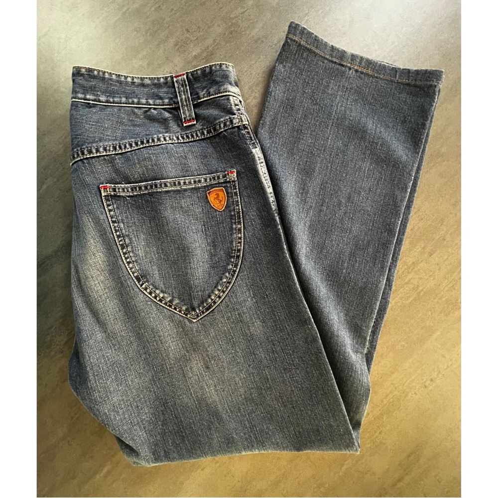 VTG Ferrari Button Fly Blue Denim Jeans‎ Leather Logo Italian Mens 33x30.5 IT 50 - Picture 16 of 16
